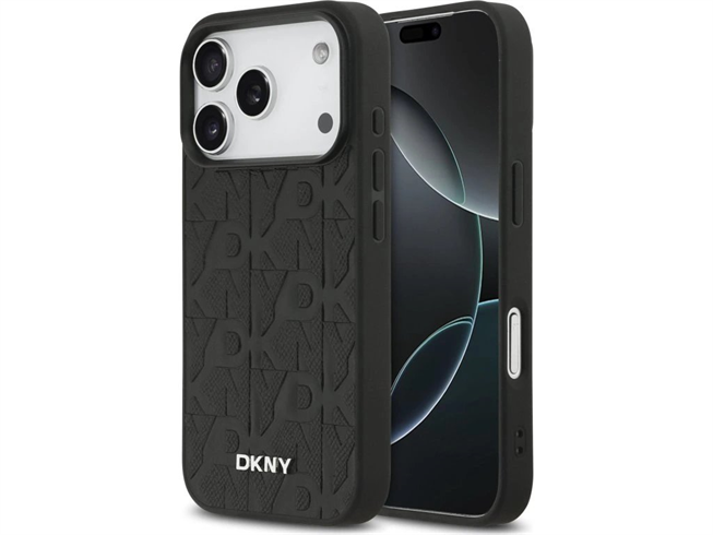 DKNY PU Leather Grid Pattern Magsafe kryt iPhone 17 Pro Max čierny