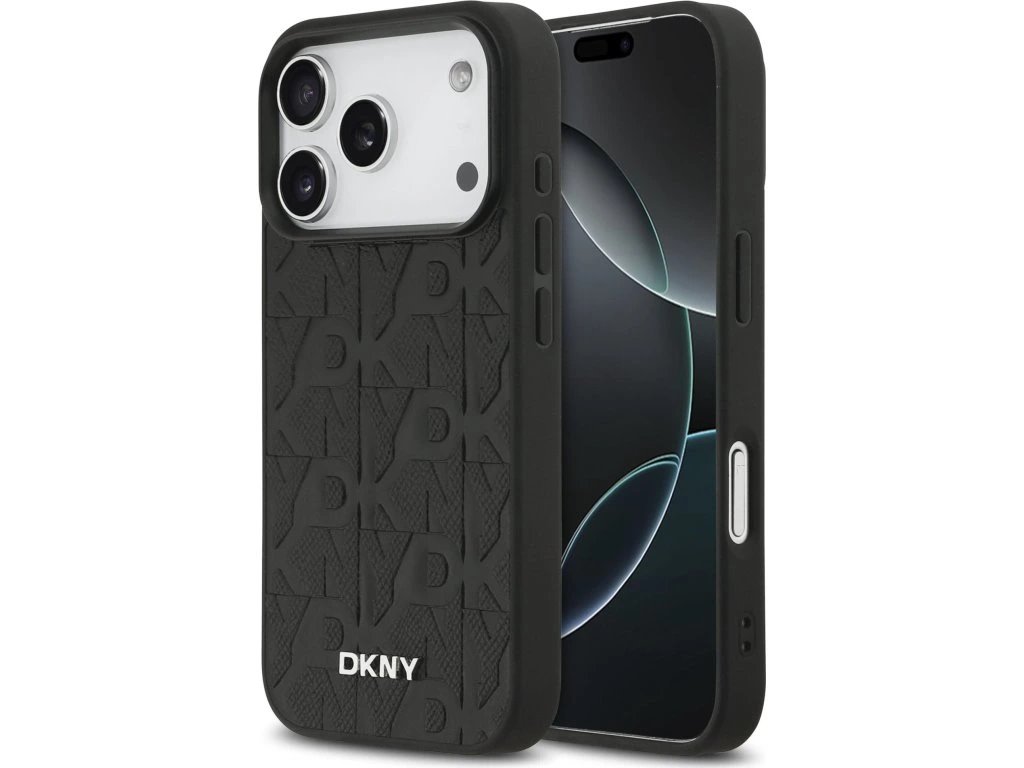 DKNY PU Leather Grid Pattern Magsafe kryt iPhone 17 Pro čierny