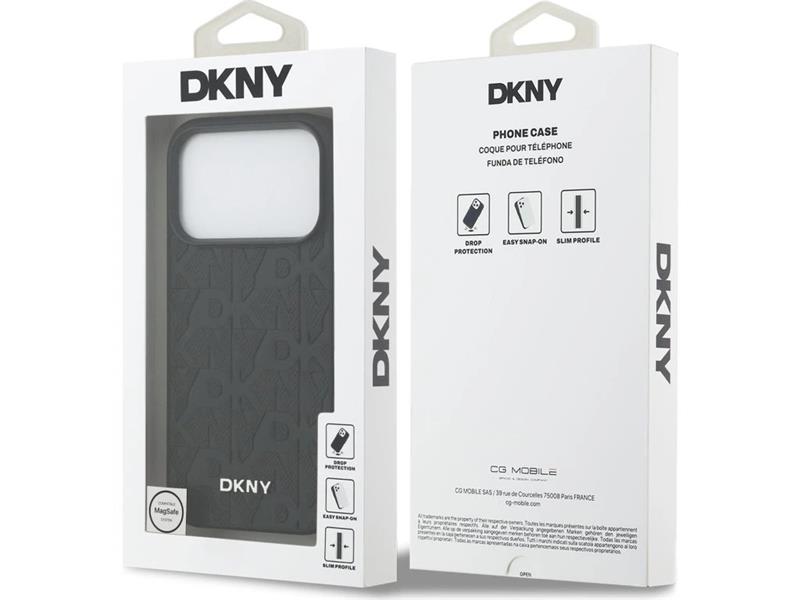 DKNY PU Leather Grid Pattern Magsafe kryt iPhone 17 Pro čierny