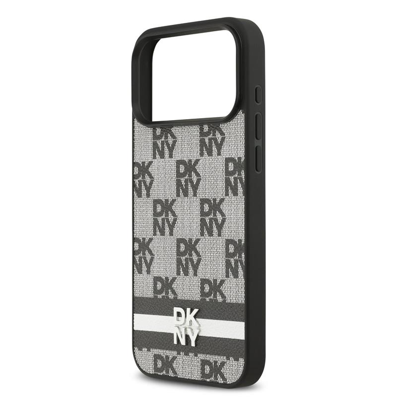 DKNY PU Leather Checkered Pattern and Stripe kryt iPhone 17 Pro Max čierny