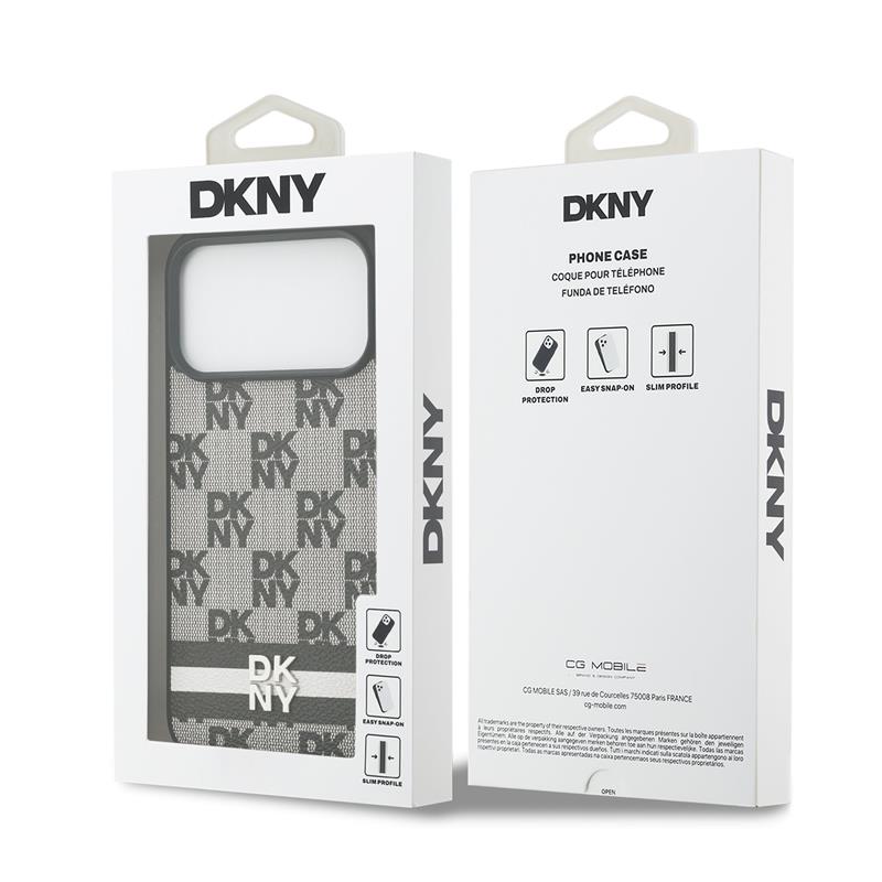DKNY PU Leather Checkered Pattern and Stripe kryt iPhone 17 Pro Max čierny