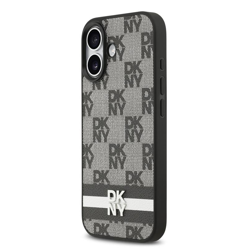 DKNY PU Leather Checkered Pattern and Stripe kryt iPhone 17 čierny