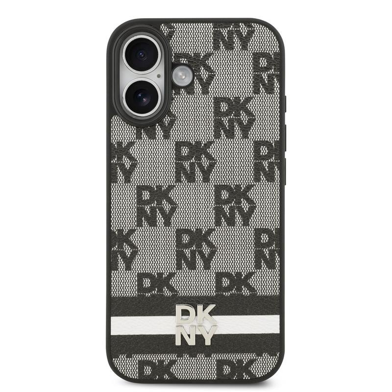 DKNY PU Leather Checkered Pattern and Stripe kryt iPhone 17 čierny