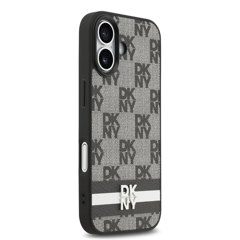 DKNY PU Leather Checkered Pattern and Stripe kryt iPhone 17 čierny