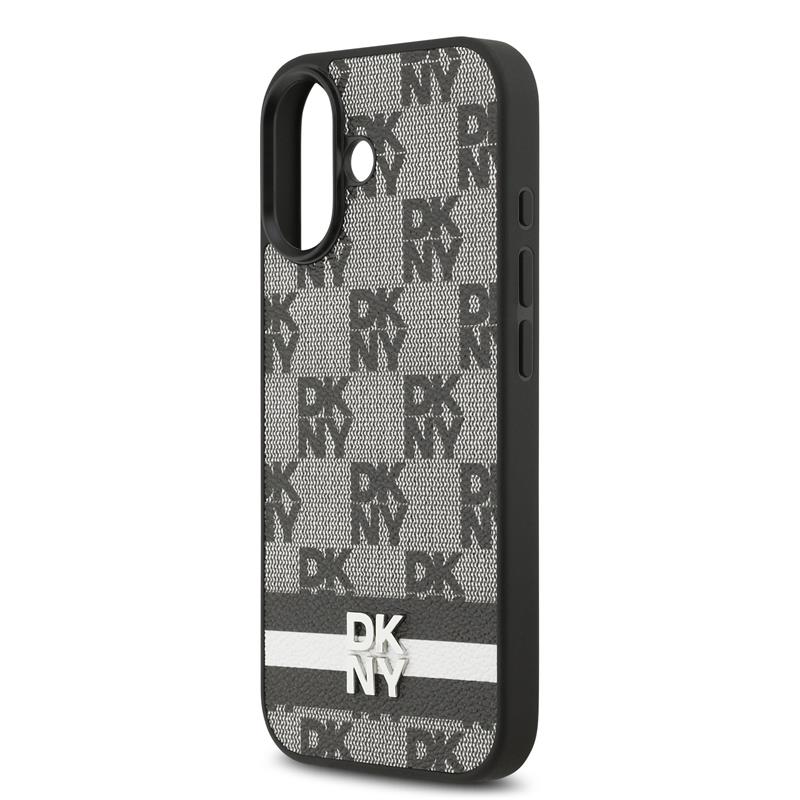 DKNY PU Leather Checkered Pattern and Stripe kryt iPhone 17 čierny