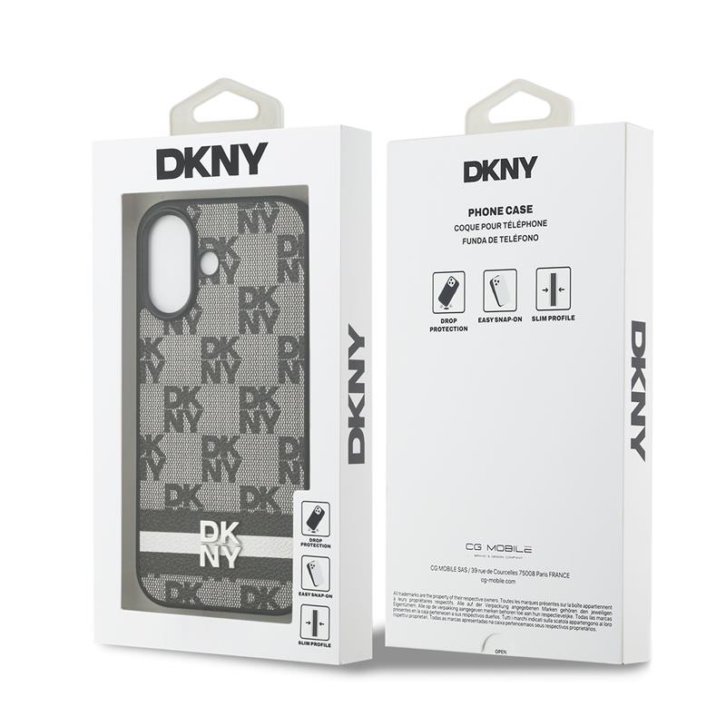 DKNY PU Leather Checkered Pattern and Stripe kryt iPhone 17 čierny