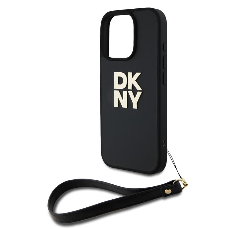 DKNY PU Leather Stack Logo Wrist Strap kryt iPhone 16 Pro Max čierny
