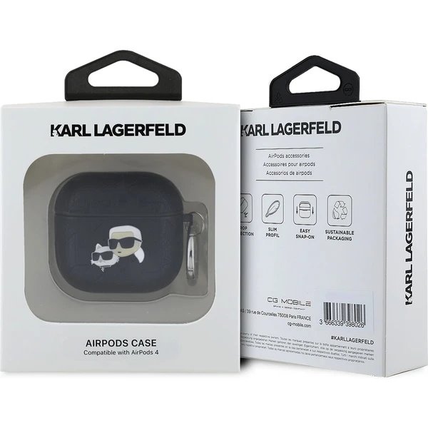 Karl Lagerfeld PU Embossed Karl and Choupette Heads Púzdro pre AirPods 4 čierne