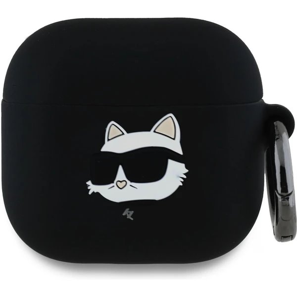 Karl Lagerfeld 3D Logo NFT Choupette Head Silikonové Púzdro pre AirPods 4 čierne
