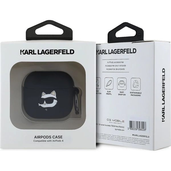 Karl Lagerfeld 3D Logo NFT Choupette Head Silikonové Púzdro pre AirPods 4 čierne