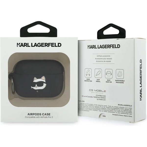 Karl Lagerfeld 3D Logo NFT Choupette Head Silikonové Púzdro pre AirPods 3 Pro čierne