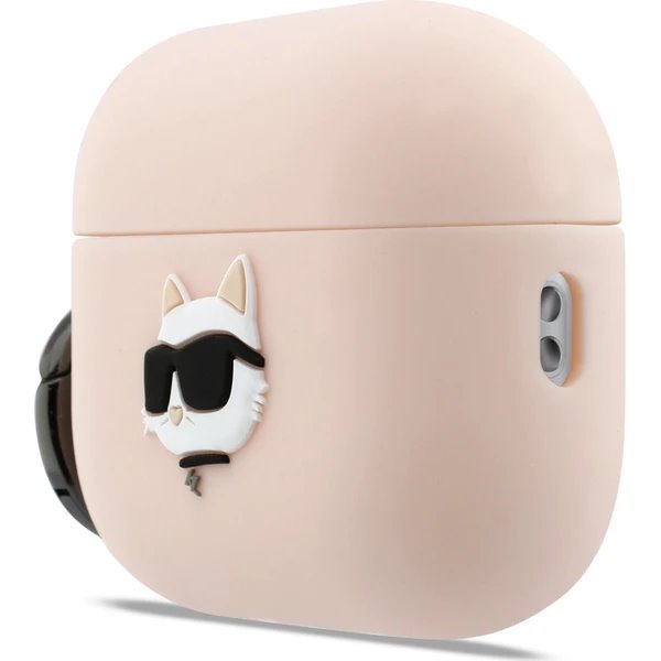 Karl Lagerfeld 3D Logo NFT Choupette Head Silikonové Púzdro pre AirPods 3 Pro ružové