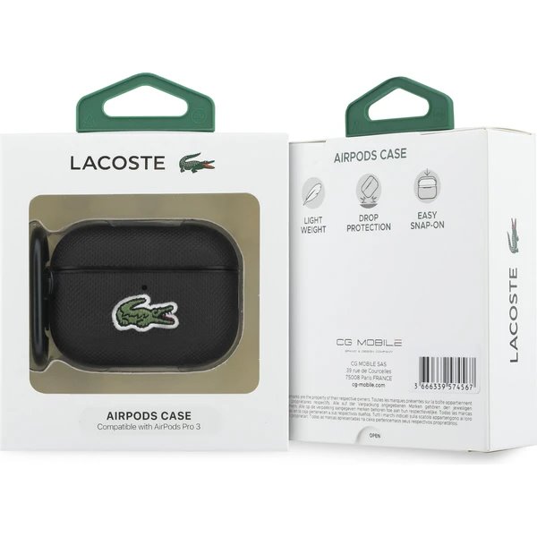 Lacoste Petit Pique Croc Logo Patch Púzdro pre AirPods 3 Pro čierne