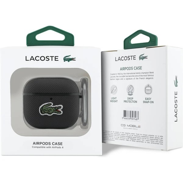 Lacoste Petit Pique Croc Logo Patch Púzdro pre AirPods 4 čierne
