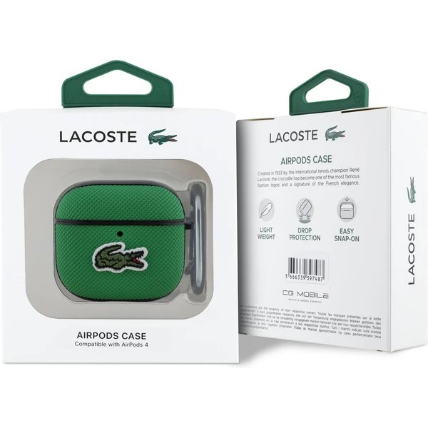 Lacoste Petit Pique Croc Logo Patch Púzdro pre AirPods 4 zelené