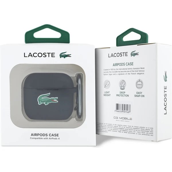 Lacoste Liquid Silicone Croc Logo Púzdro pre AirPods 4 čierne
