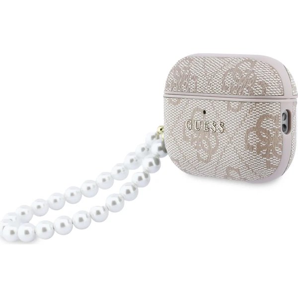 Guess PU 4G Classic Logo Pearl Strap Púzdro pre AirPods 3 Pro ružové