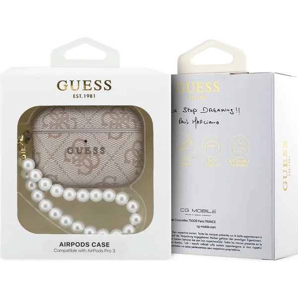 Guess PU 4G Classic Logo Pearl Strap Púzdro pre AirPods 3 Pro ružové