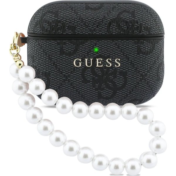 Guess PU 4G Classic Logo Pearl Strap Púzdro pre AirPods 3 Pro čierne