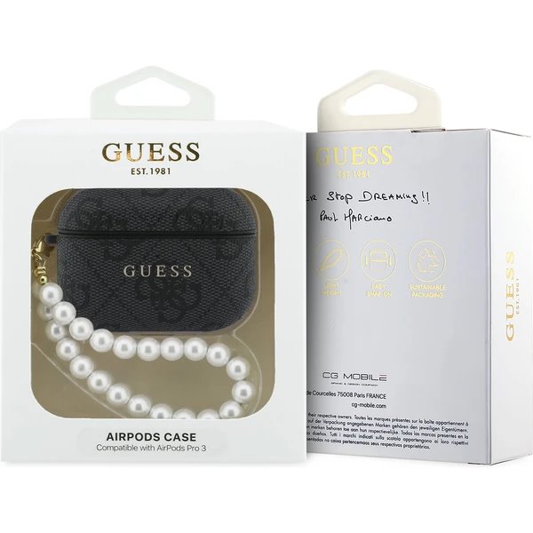 Guess PU 4G Classic Logo Pearl Strap Púzdro pre AirPods 3 Pro čierne
