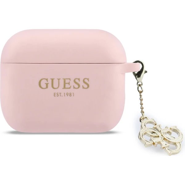 Guess 4G Charm Silikonové Púzdro pre AirPods 3 Pro ružové