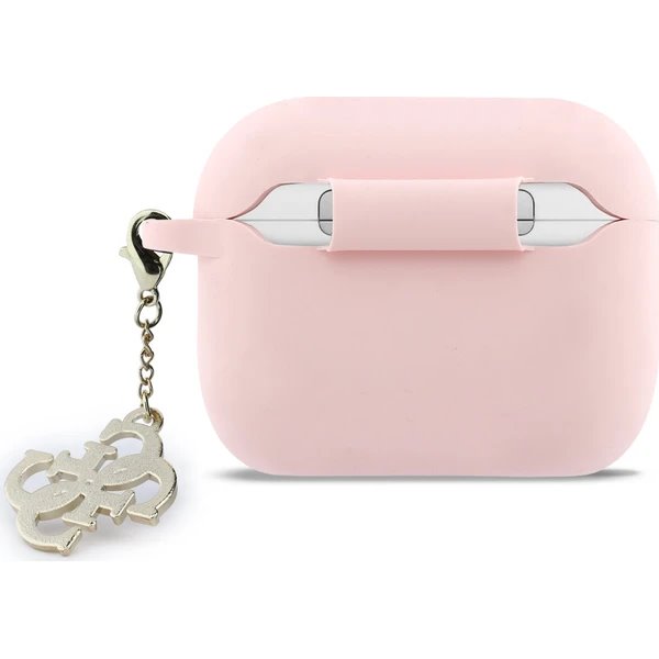Guess 4G Charm Silikonové Púzdro pre AirPods 3 Pro ružové