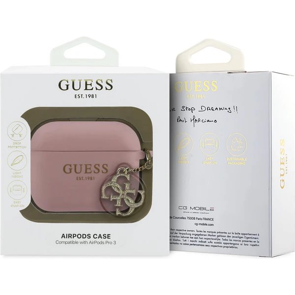 Guess 4G Charm Silikonové Púzdro pre AirPods 3 Pro ružové