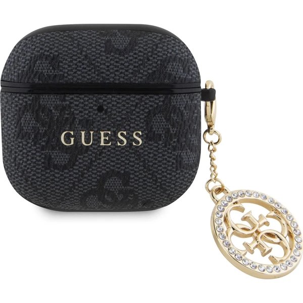 Guess 4G Script PC/PU Charm Púzdro pre AirPods 4 čierne