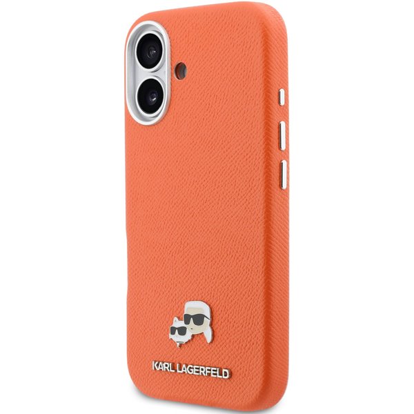 Karl Lagerfeld PU Karl and Choupette Heads Pins MagSafe kryt iPhone 17 oranžový