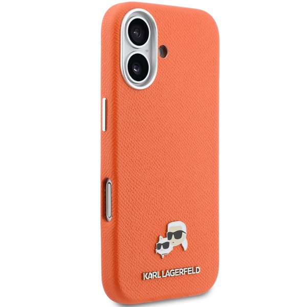 Karl Lagerfeld PU Karl and Choupette Heads Pins MagSafe kryt iPhone 17 oranžový