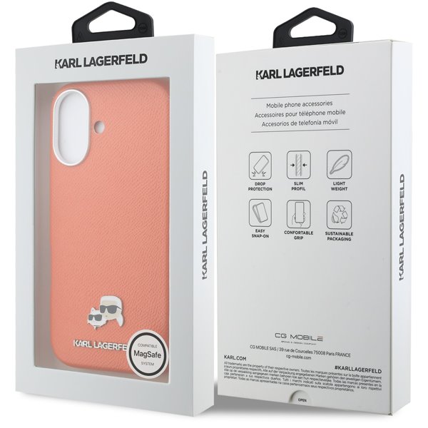 Karl Lagerfeld PU Karl and Choupette Heads Pins MagSafe kryt iPhone 17 oranžový