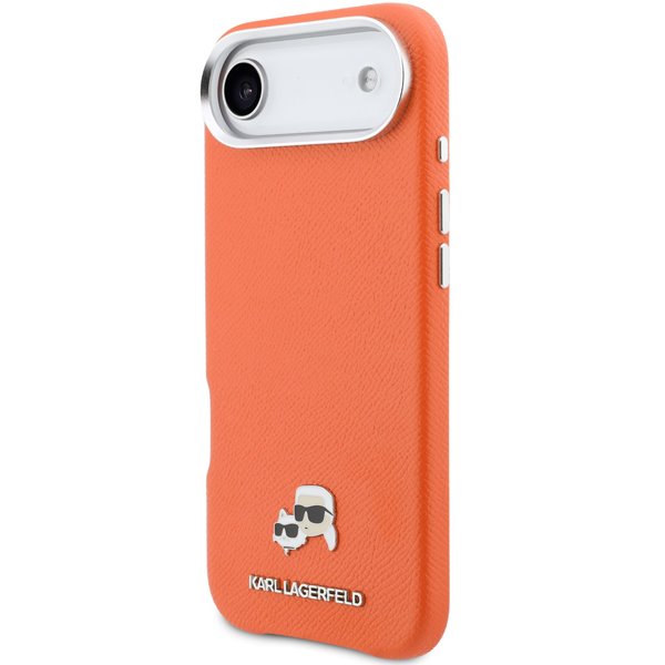 Karl Lagerfeld PU Karl and Choupette Heads Pins MagSafe kryt iPhone Air oranžový