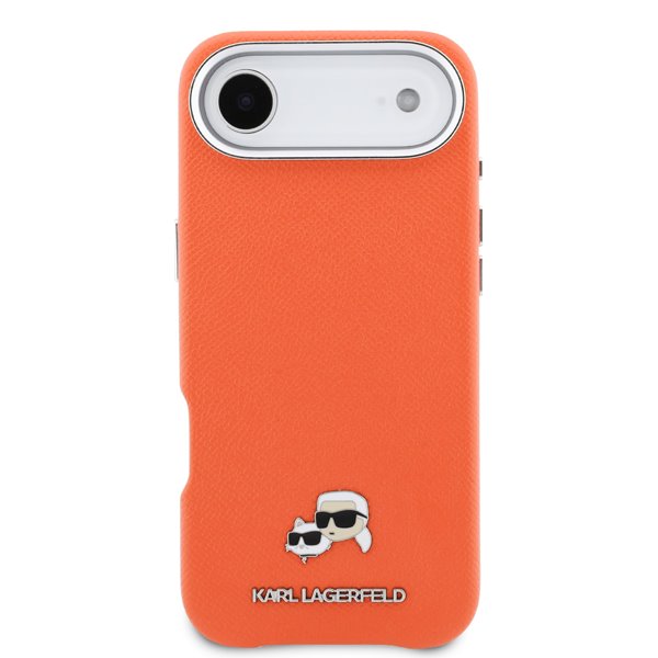 Karl Lagerfeld PU Karl and Choupette Heads Pins MagSafe kryt iPhone Air oranžový