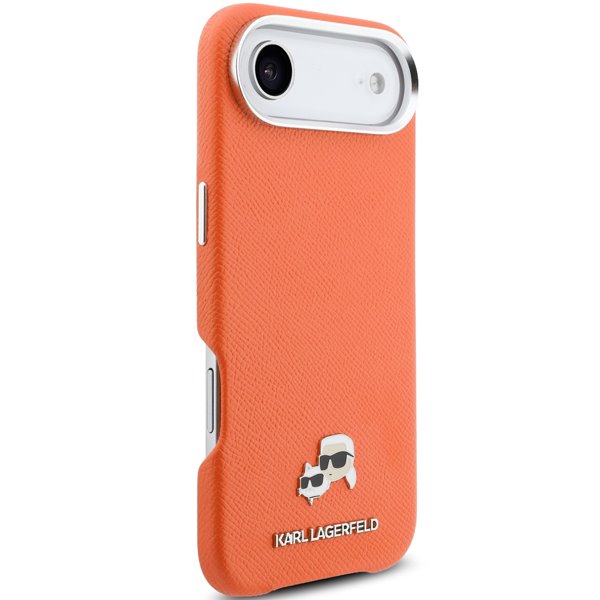 Karl Lagerfeld PU Karl and Choupette Heads Pins MagSafe kryt iPhone Air oranžový
