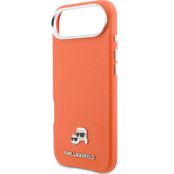 Karl Lagerfeld PU Karl and Choupette Heads Pins MagSafe kryt iPhone Air oranžový