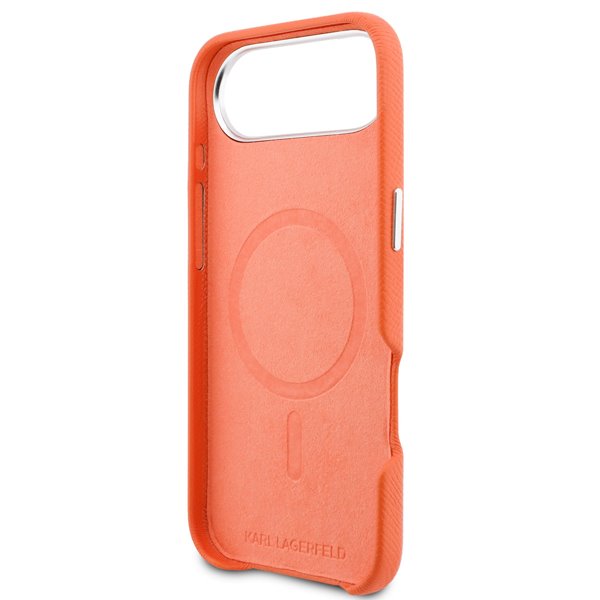 Karl Lagerfeld PU Karl and Choupette Heads Pins MagSafe kryt iPhone Air oranžový