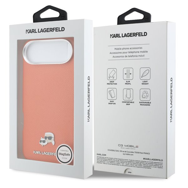 Karl Lagerfeld PU Karl and Choupette Heads Pins MagSafe kryt iPhone Air oranžový