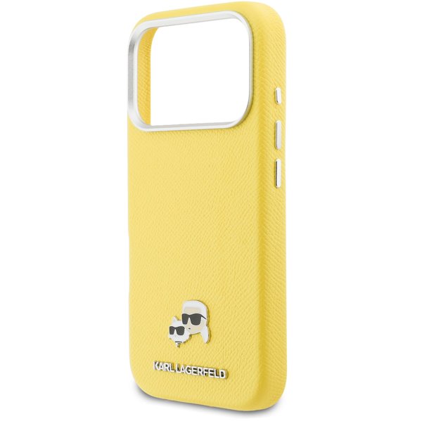 Karl Lagerfeld PU Karl and Choupette Heads Pins MagSafe kryt iPhone 17 Pro žltý
