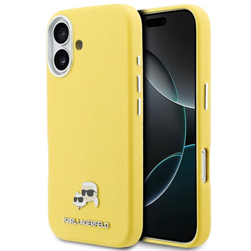 Karl Lagerfeld PU Karl and Choupette Heads Pins MagSafe kryt iPhone 17 žltý