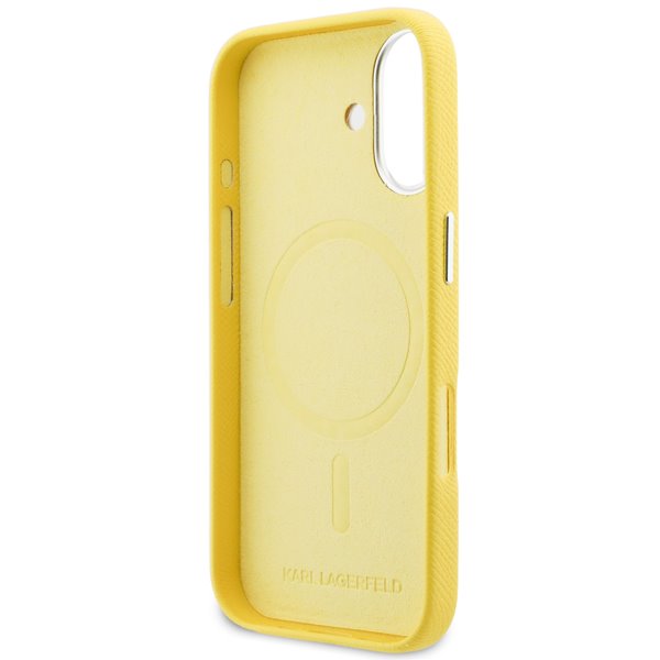 Karl Lagerfeld PU Karl and Choupette Heads Pins MagSafe kryt iPhone 17 žltý