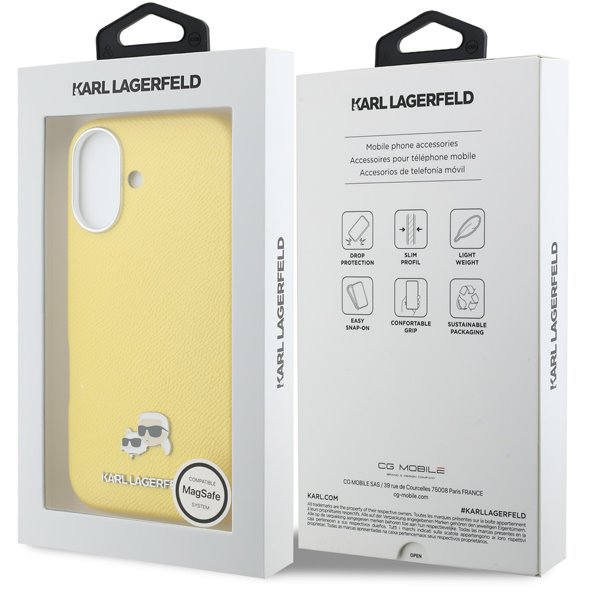 Karl Lagerfeld PU Karl and Choupette Heads Pins MagSafe kryt iPhone 17 žltý