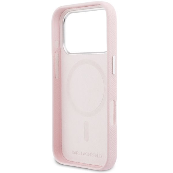 Karl Lagerfeld PU Karl and Choupette Heads Pins MagSafe kryt iPhone 17 Pro ružový
