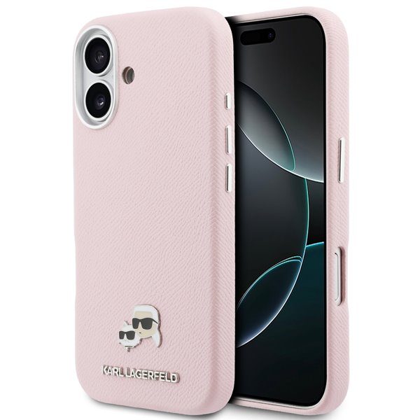 Karl Lagerfeld PU Karl and Choupette Heads Pins MagSafe kryt iPhone 17 ružový