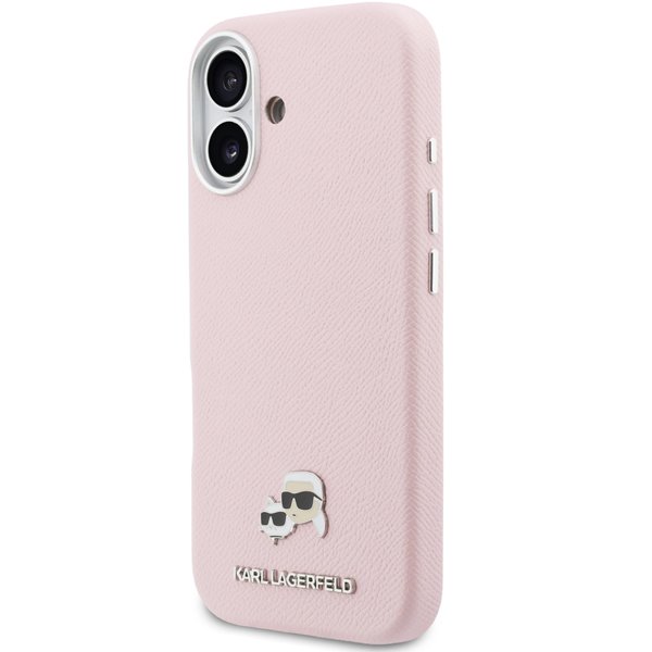 Karl Lagerfeld PU Karl and Choupette Heads Pins MagSafe kryt iPhone 17 ružový