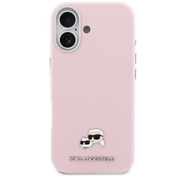 Karl Lagerfeld PU Karl and Choupette Heads Pins MagSafe kryt iPhone 17 ružový