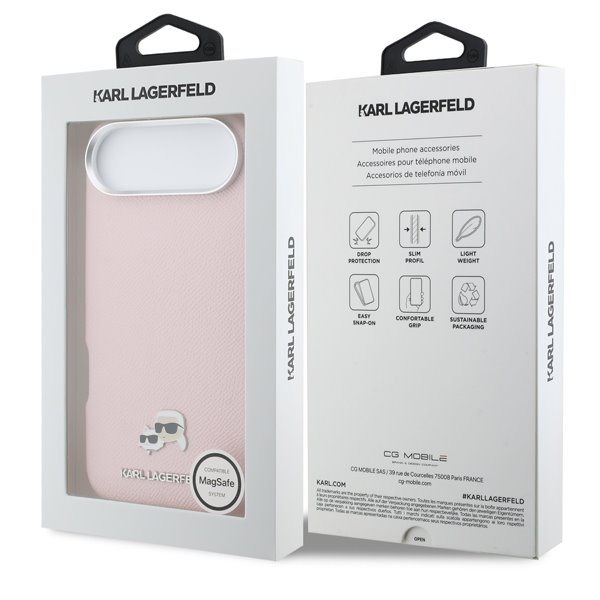 Karl Lagerfeld PU Karl and Choupette Heads Pins MagSafe kryt iPhone Air ružový