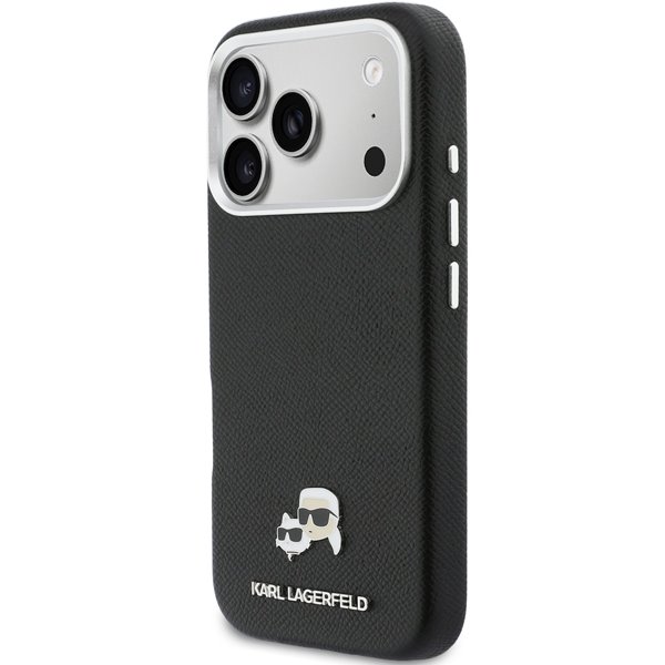 Karl Lagerfeld PU Karl and Choupette Heads Pins MagSafe kryt iPhone 17 Pro Max čierny