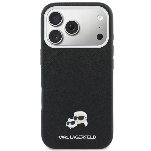 Karl Lagerfeld PU Karl and Choupette Heads Pins MagSafe kryt iPhone 17 Pro Max čierny