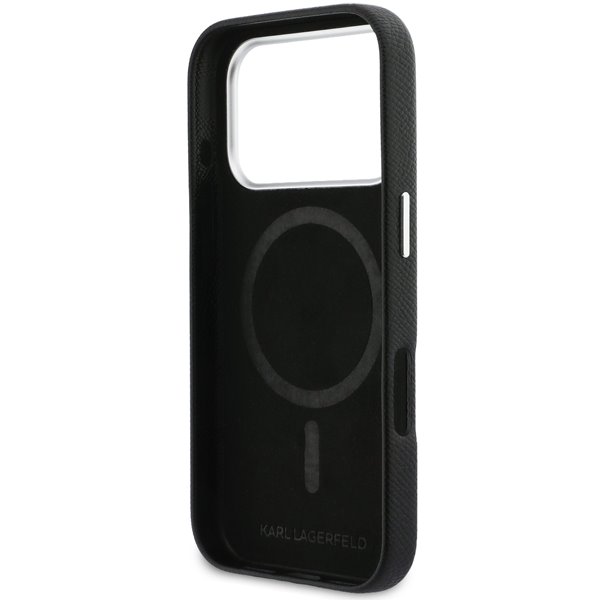 Karl Lagerfeld PU Karl and Choupette Heads Pins MagSafe kryt iPhone 17 Pro Max čierny