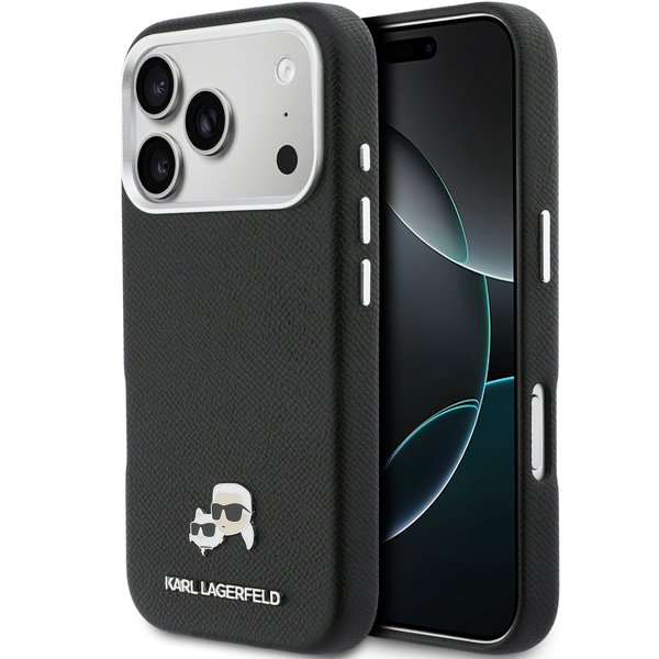 Karl Lagerfeld PU Karl and Choupette Heads Pins MagSafe kryt iPhone 17 Pro čierny